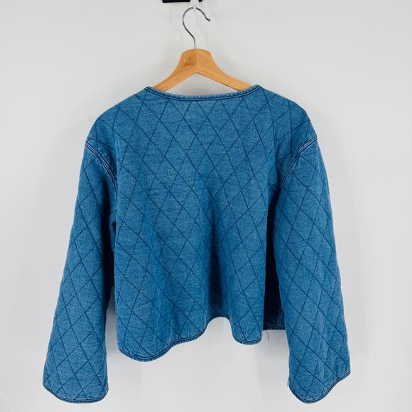 Kate Spade x Target Quilted Denim Jacket Blue Diamond Stitch Size L - Picture 2 of 8